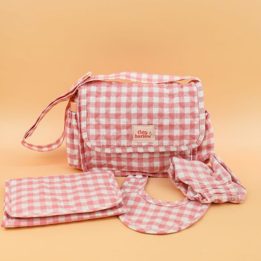 Doll's Nappy Bag - Pink Gingham