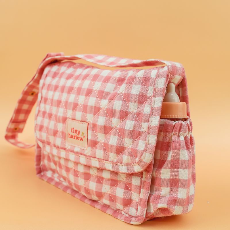Doll's Nappy Bag - Pink Gingham